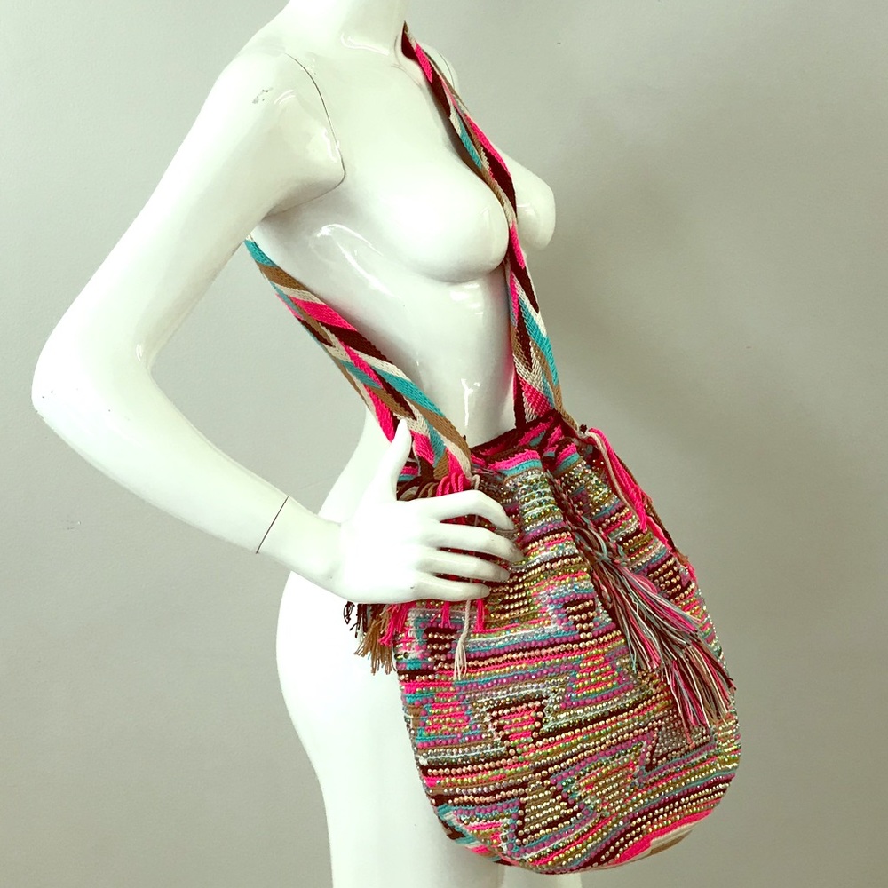 Knitted Swarovski crystal crossbody bag